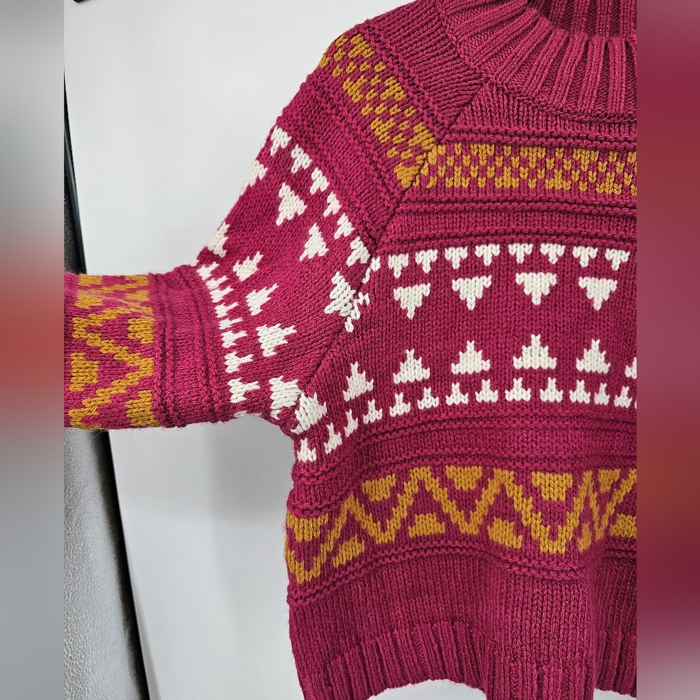 Universal Thread Magenta Fair Isle Knit Sweater with Mustard & Cream Accents - Picture 6 of 7